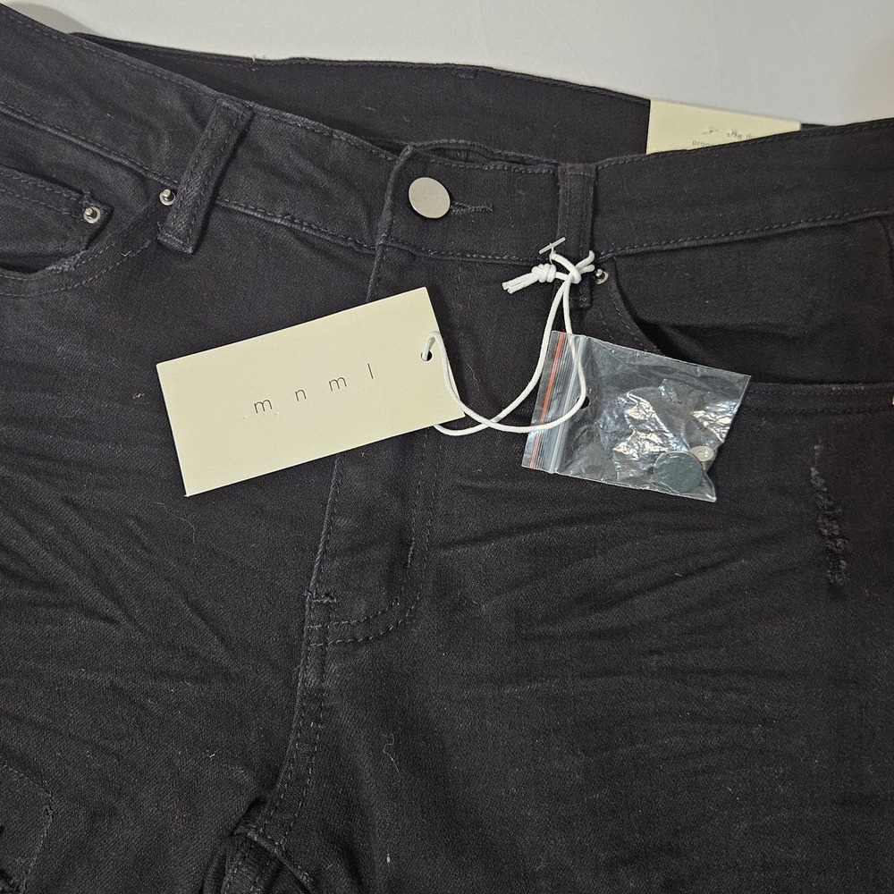 NEW Mnml Jeans Mens 31 (31x33) Black Stretch Denim Paint Splatter Distressed - Picture 2 of 11